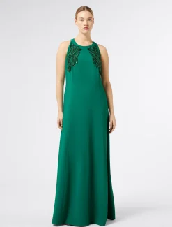 Abito lungo in cady con ricamo