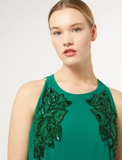 Abito lungo in cady con ricamo