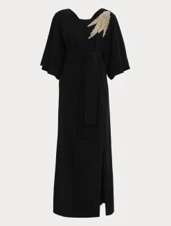 Abito lungo in cady con ricami