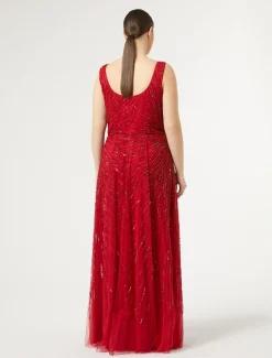 Abito lungo in tulle con ricamo