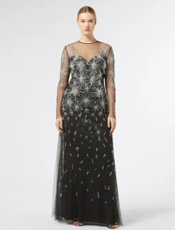 Abito lungo in tulle con ricamo