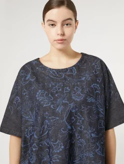Blusa in denim laserato