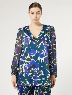 Blusa in twill e georgette