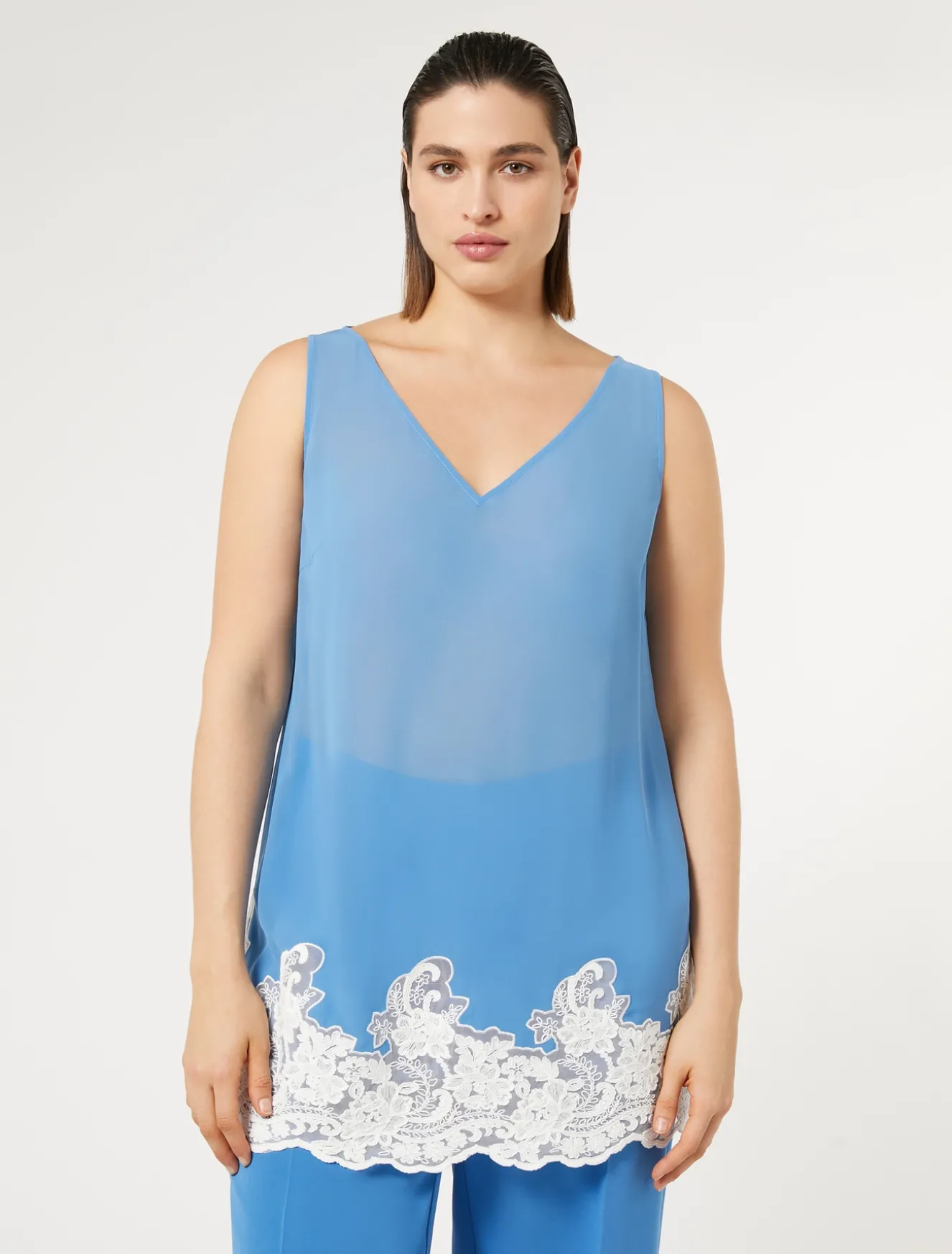 Camicia in georgette e pizzo con top