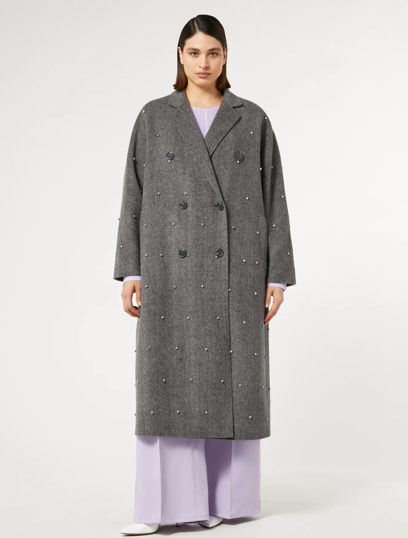 Cappotto in double di lana con ricami