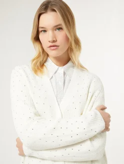 Cardigan in misto lana con strass