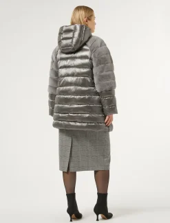 Giaccone in tessuto effetto pelliccia e tela di nylon