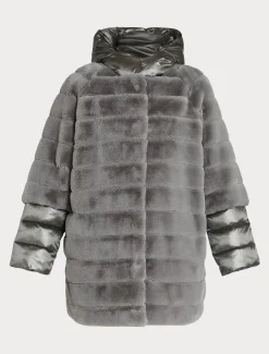 Giaccone in tessuto effetto pelliccia e tela di nylon