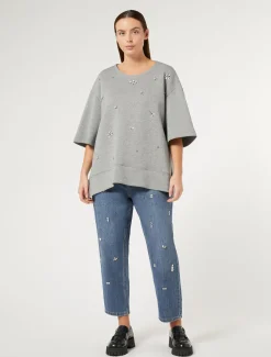 Jeans boyfriend in denim ricamato