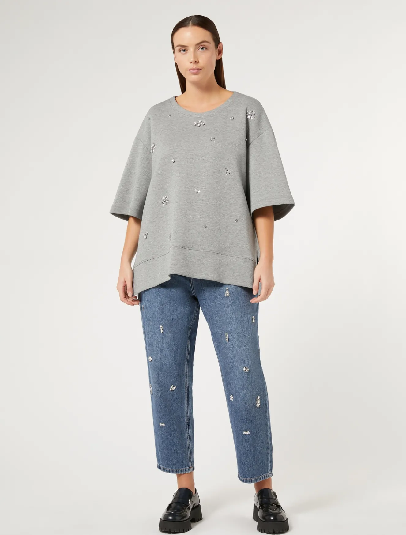 Jeans boyfriend in denim ricamato