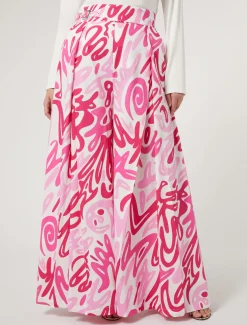 Pantaloni ampi in popeline stampato