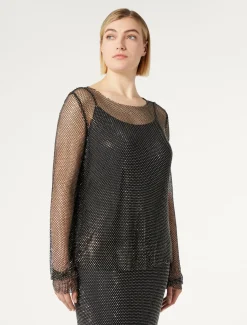 Top in rete con strass